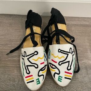 Black and White Espadrilles with Artistic Design